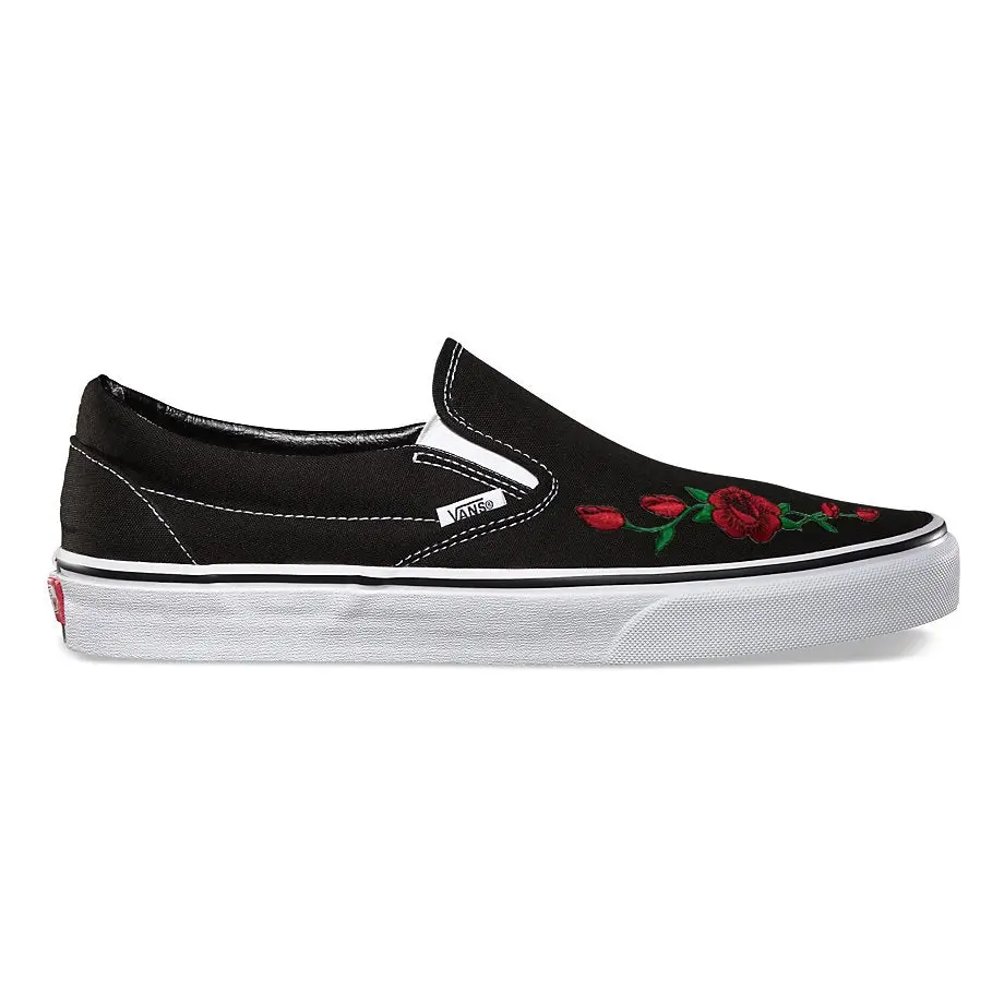 Vans Black Slip-On Red Rose Custom Shoes - Image 2
