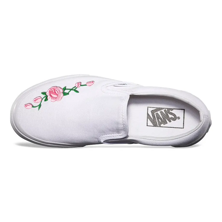 Vans White Slip-On Pink Rose Custom Shoes - Image 3
