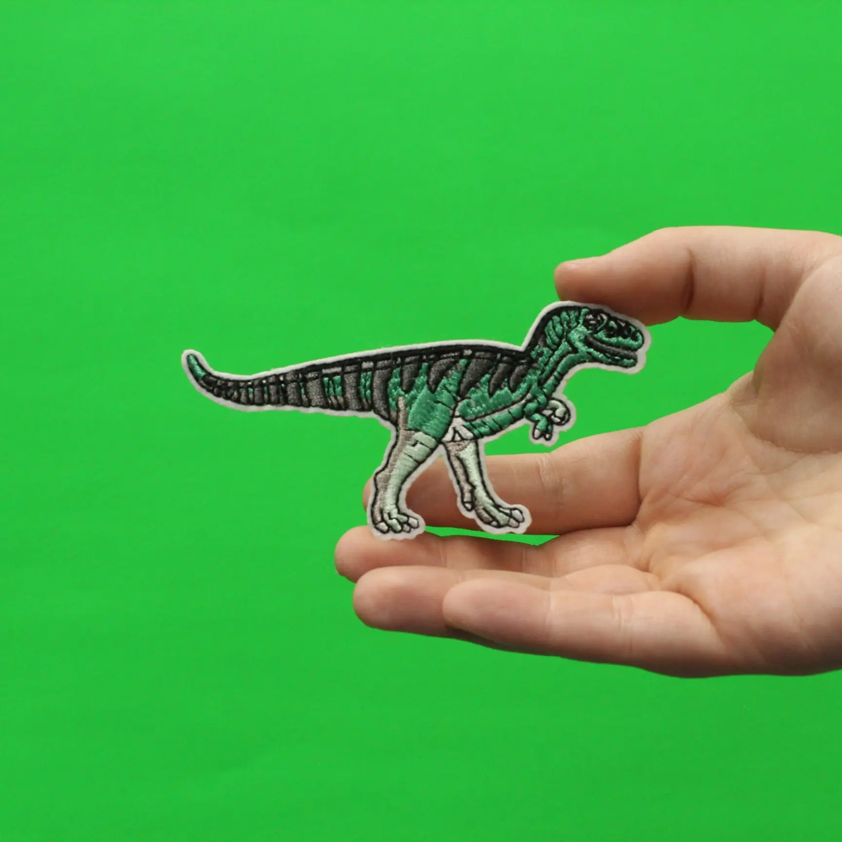 Velociraptor Teal and Gray Walking Dinosaur Embroidered Iron on Patch - Image 2
