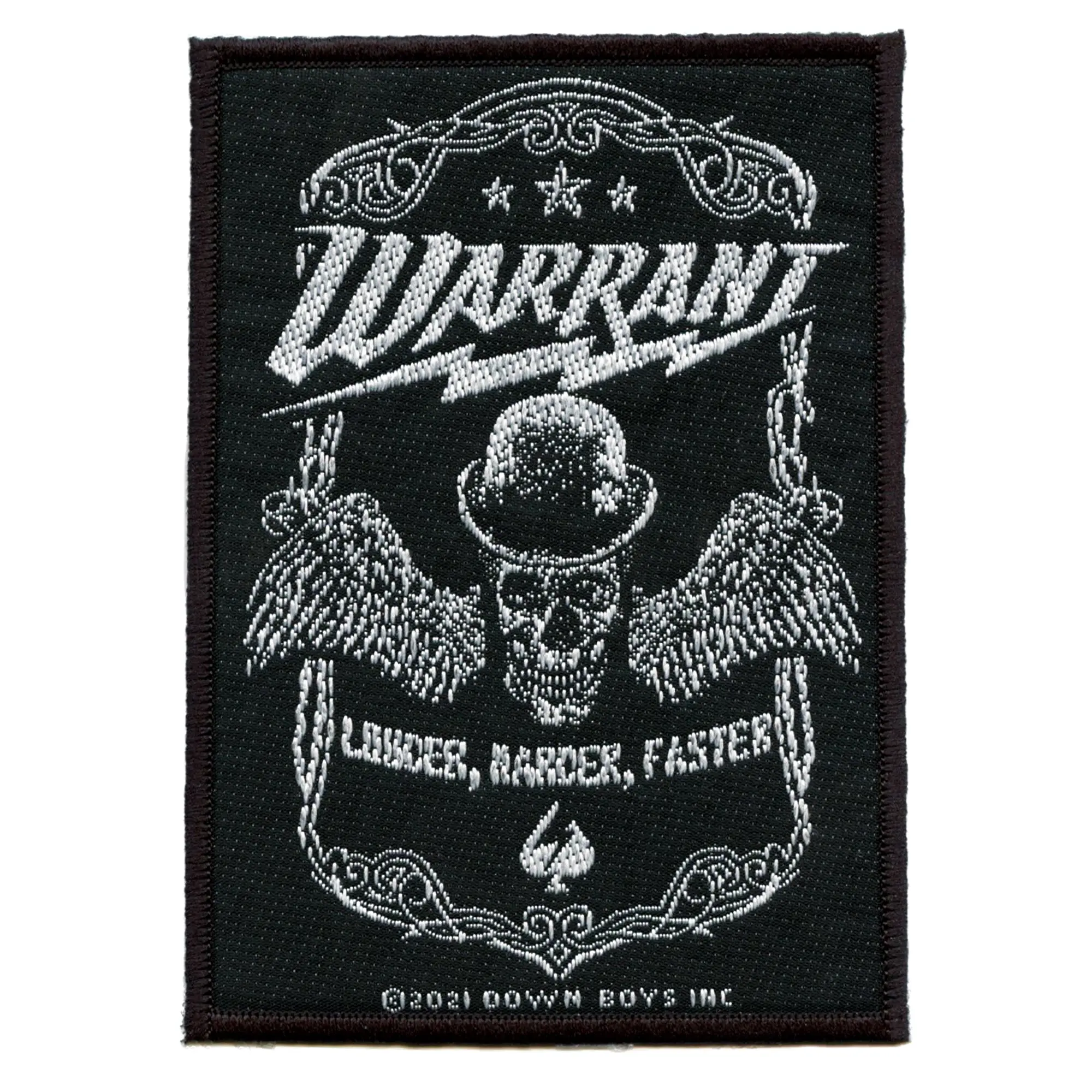 Warrant Louder Harder Faster Patch Metal Skull Wings Woven Sew On