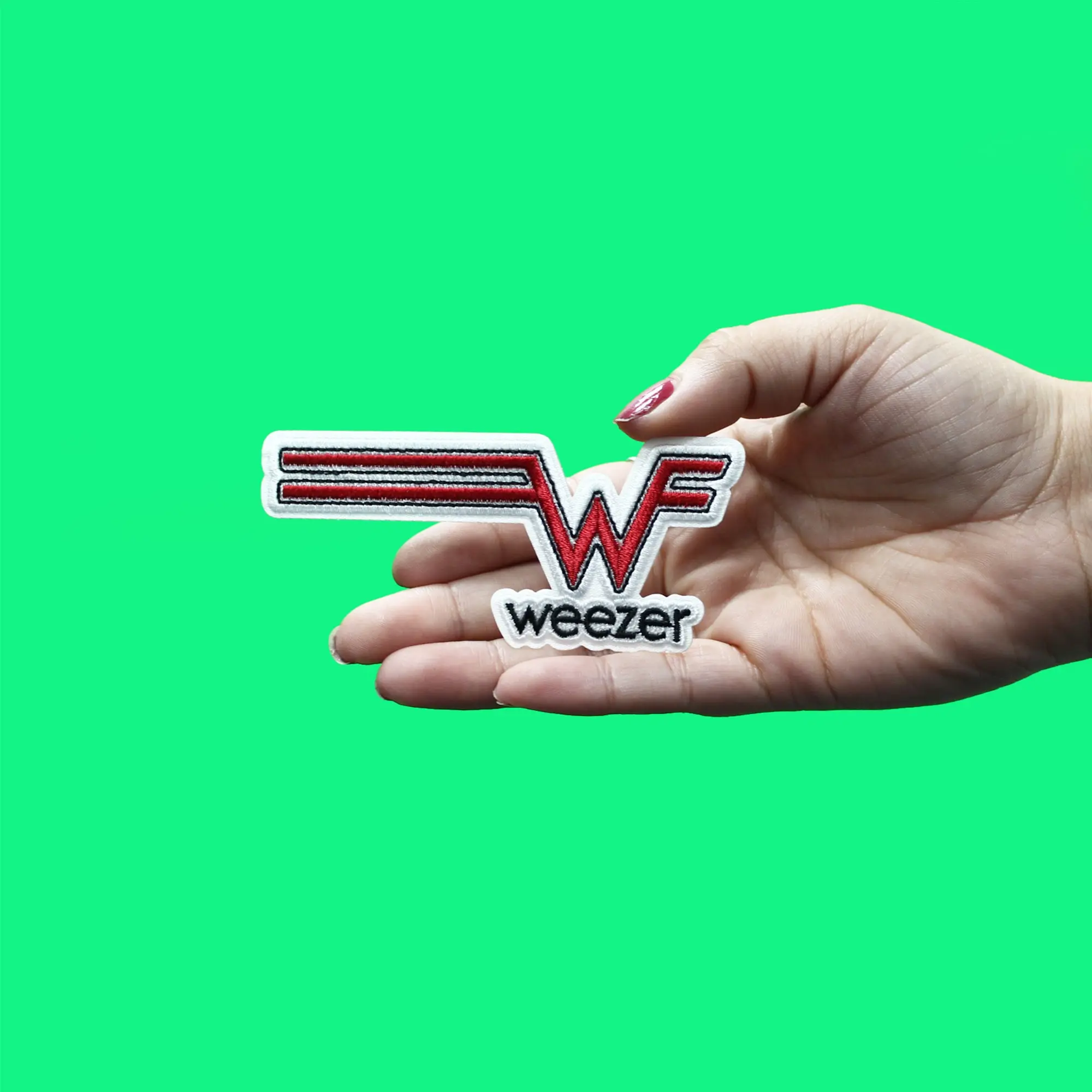 Weezer Patch Long Red Logo Embroidered Iron On - Image 2
