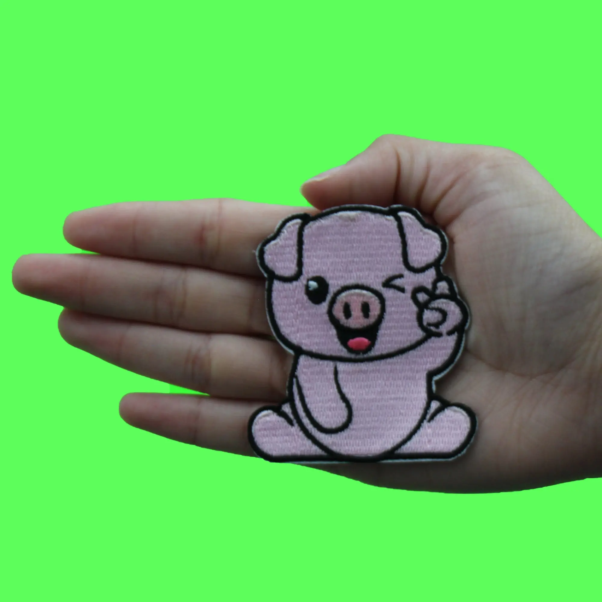 Winking Peace Pig  Patch Cute Cartoon Mammal Embroidered Iron On - Image 2