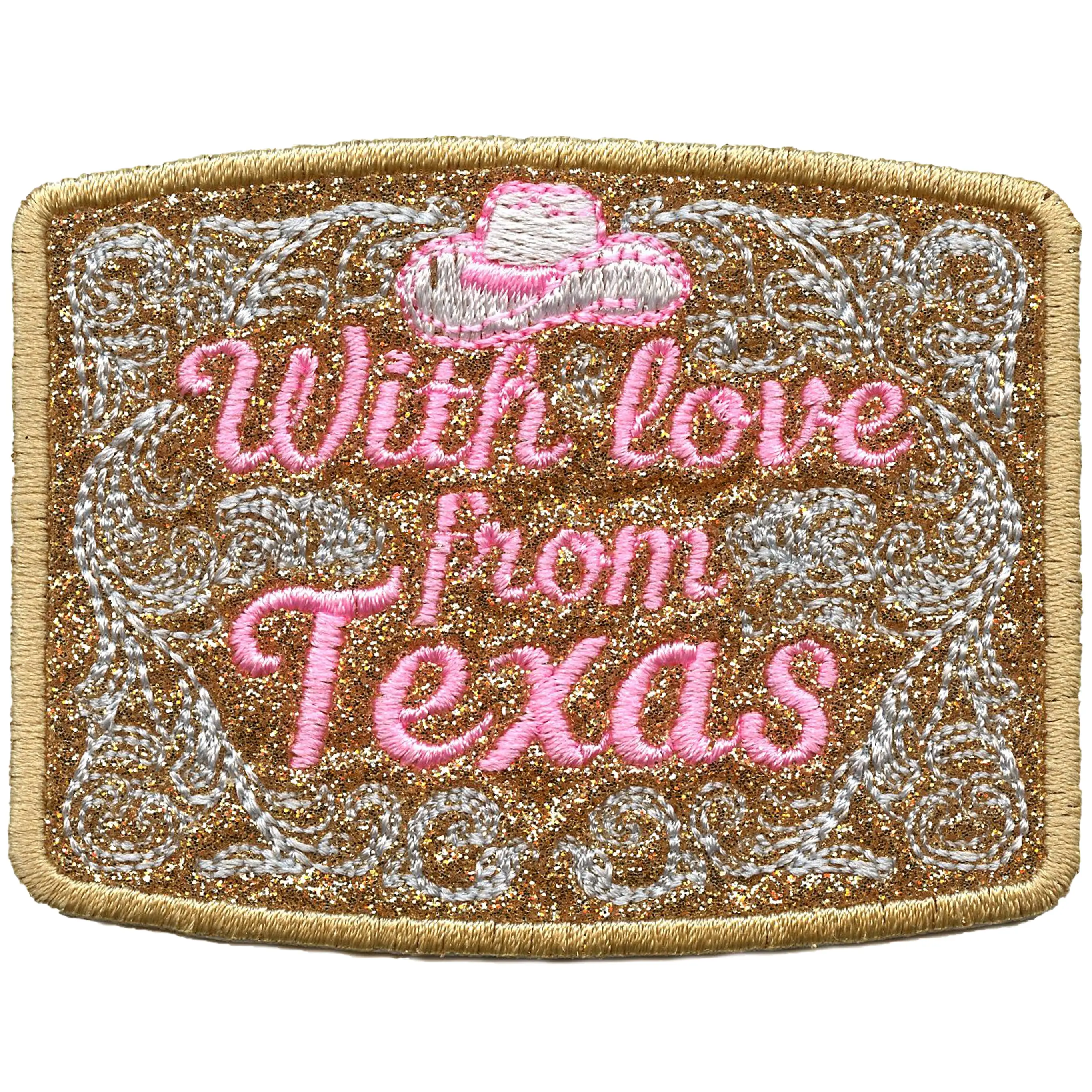 With Love From Texas Patch State Pride Glitter Embroidered Iron On